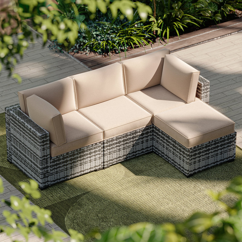 9-pcs 4" Thick Patio Cushion Covers – Water-repellent Replacements For 4-seat Sectional Sofa, Beige