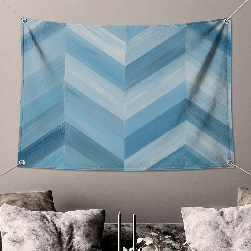 Tapisserie murale à chevrons bleus - Décoration murale à chevrons, H 68 po x l 80 po avec 4 œillets