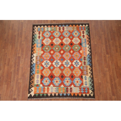 Geometric Kilim Reversible Wool Area Rug 5x6