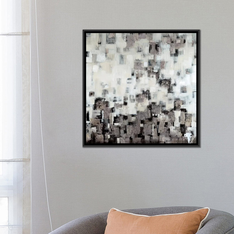 «City Nights, Silver», reproduction sur toile, H 18 po x l 18 po x P 1,5 po, Toile avec cadre noir, Pas de tapis