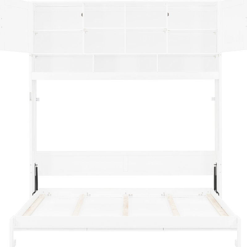Lit mural rayé blanc grand format avec grand rangement et support pour matelas de 6 à 8 pouces offrant beaucoup de rangement, apparence, support de 600 lb