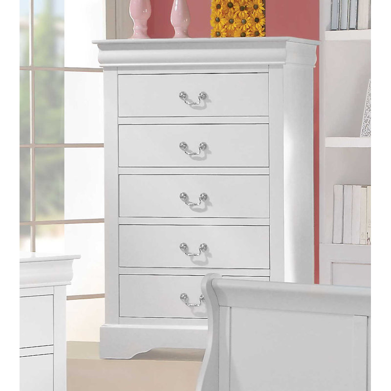 Commode en bois à cinq tiroirs Georgey, Blanc