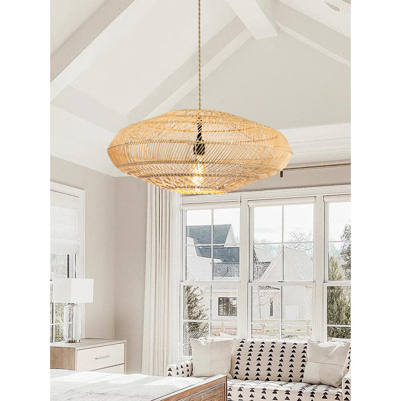 Grand luminaire suspendu en rotin naturel moderne