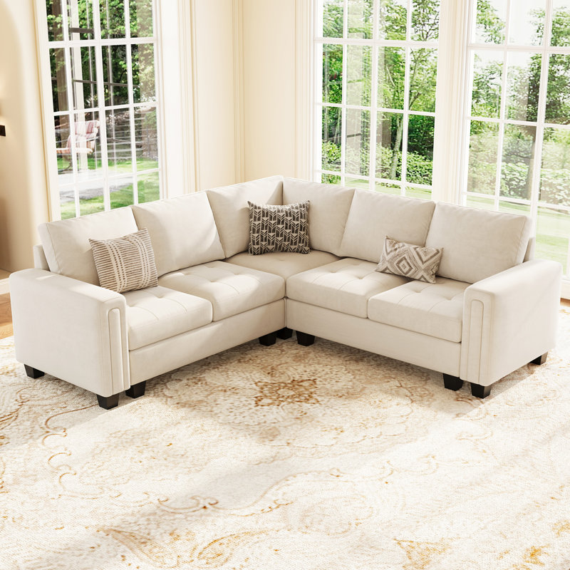 Shavera 4 - Piece Velvet Sectional Corner Sofa Livingroom Modular Couch Apartment Sofa, Beige Velvet