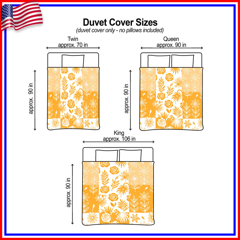 Orange Floral Pattern Duvet Covers, Twin