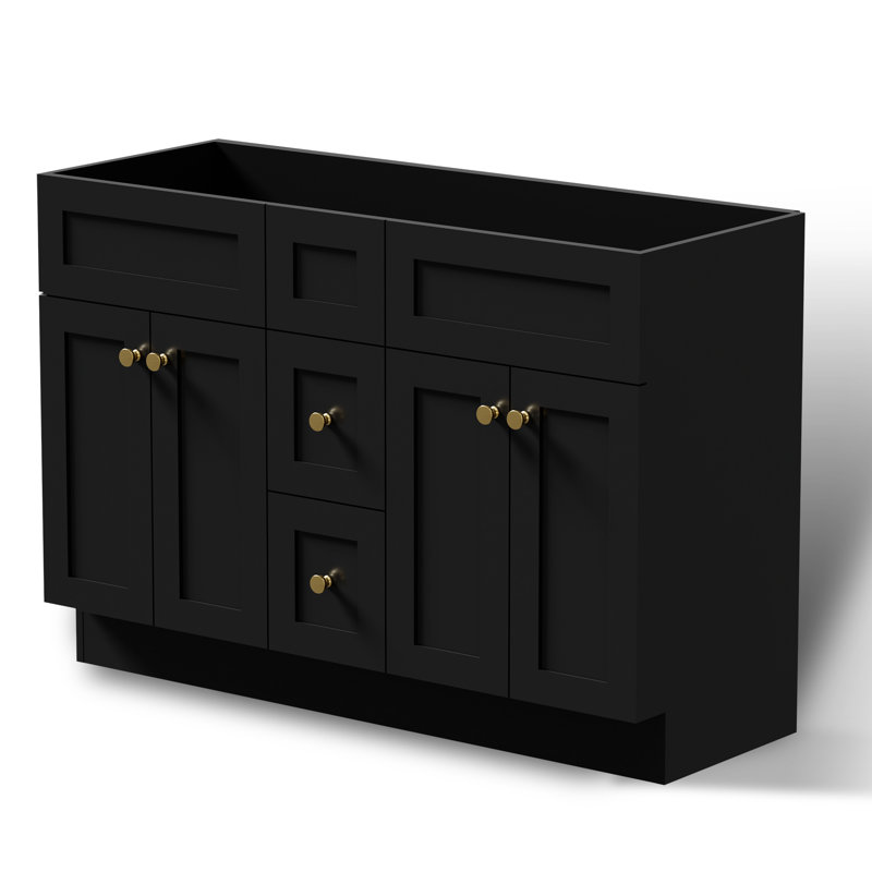 48 inch Double Sink Bathroom Vanity Base Only, Without Sink Top, Assembly Required, Black