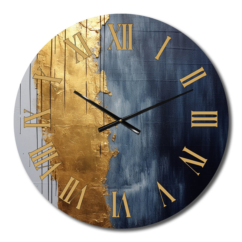 Horloge murale abstraite en métal - Une touche d'or et de rois bleus III, Petit
