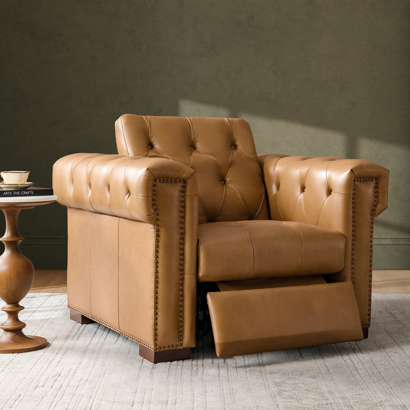 Burbank Traditional Genuine Leather Power Recliner, Camel