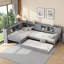 Lit simple gris en L avec lit gigogne et rangement | Plateforme en bois massif peu encombrante-1137939810