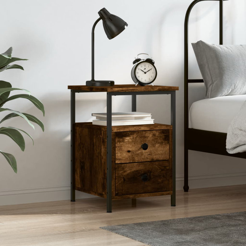 Orlie 34cm W Iron Bedside Table, Smoked Oak
