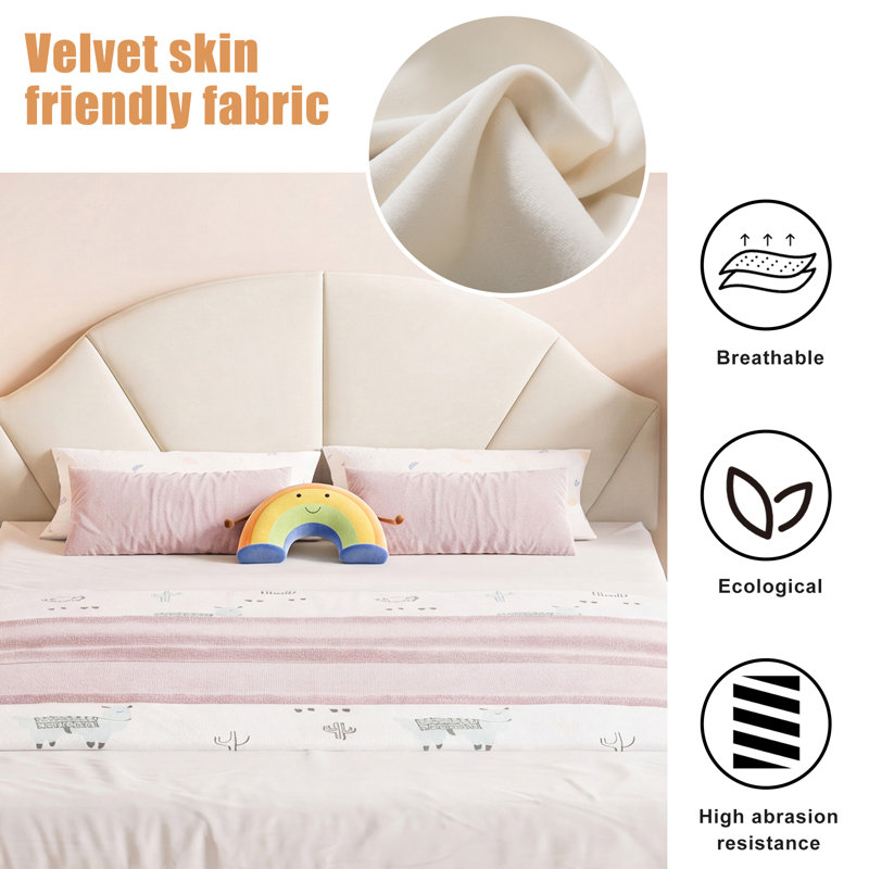 Ottoman Bed Frame with Height Adjustable Headboard,Petal-shaped Princess Bed,Upholstered Bed Frame,Bed Farme,Youth Bed Bed with Solid Wood Slats,No Mattress