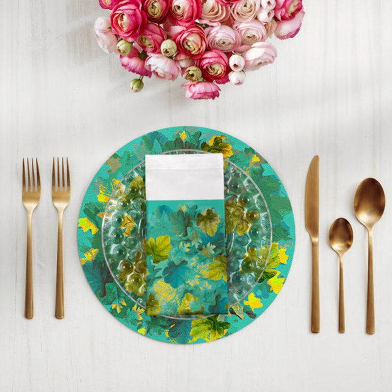 Fallen Leaves Cotton Sateen Dinner Napkins, Peacock