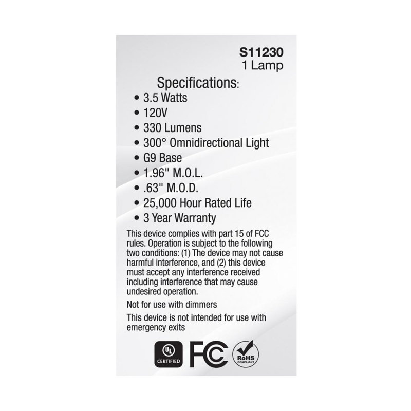 3.5 Watt Clear LED Bulb, 3000K