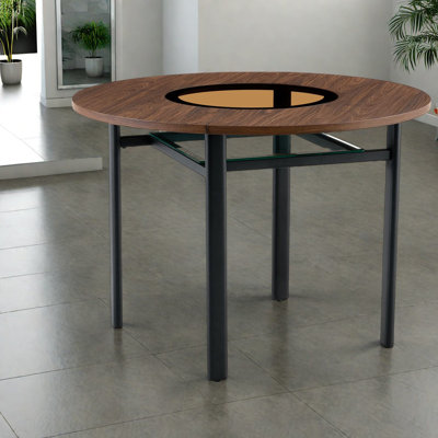 Table de salle à manger moderne avec incrustation de verre, conception de grain de bois spacieux pour la maison