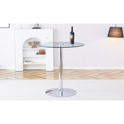 Table de table en verre moderne minimaliste de 35 pouces avec pieds en métal argenté galvanisé pour différentes explorations
