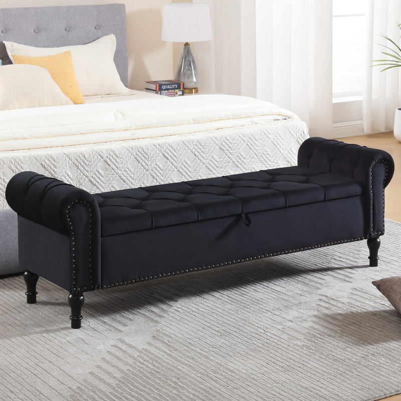 Banc de rangement rembourré 66,9 po, Noir