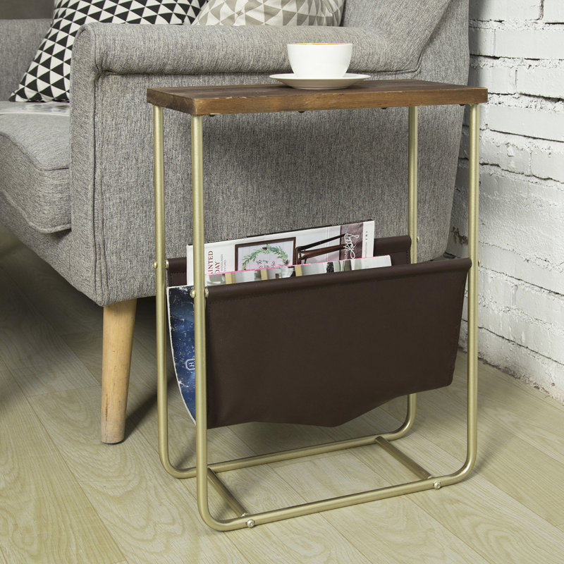 Pine Wood Top Metal Frame End Table