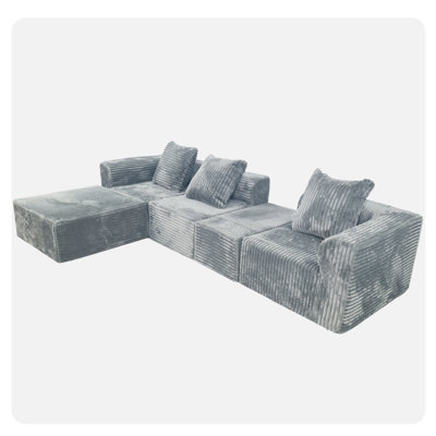 American Style Convertible Modular 4 - Seat Compression , Grey With Medium Firm Seat, 100% New Foam, Us , Standard 100 By Brushed Corduroy Covers, Machine Washable And Skin Smooth
