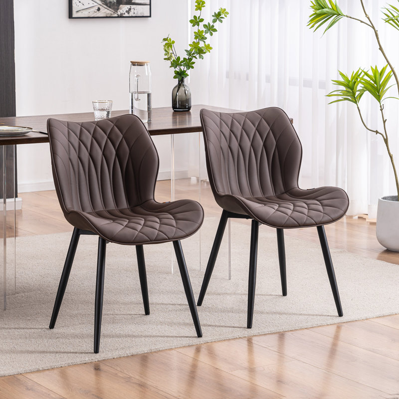 Upholstered Dining Chairs Faux Leather Side Chair with Metal Frame, Brown