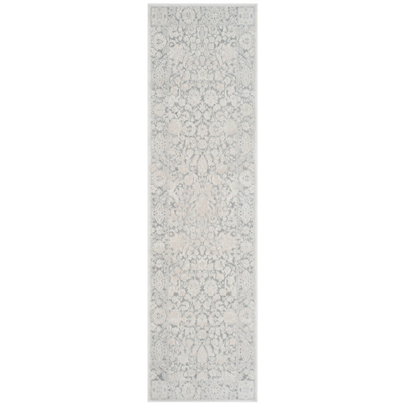 Calidia Floral Light Gray/Cream Area Rug, Runner 2'3" x 8'