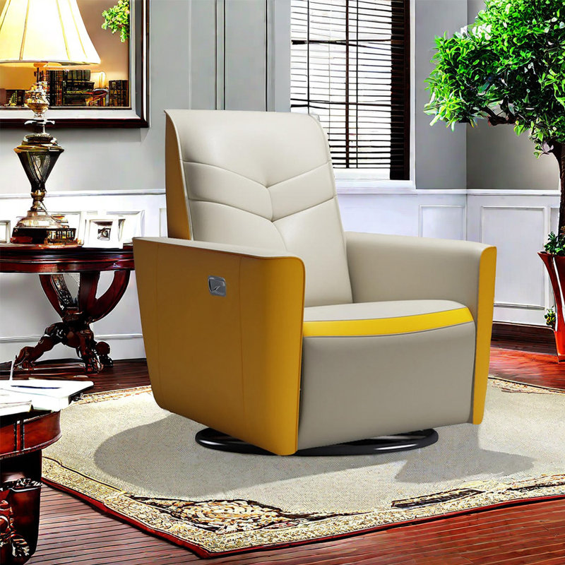 Simmo Faux Leather Recliner, Yellow/Beige Faux Leather