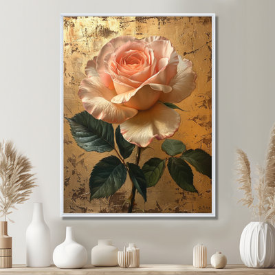 Rose rose rétro or - rose art mural salon