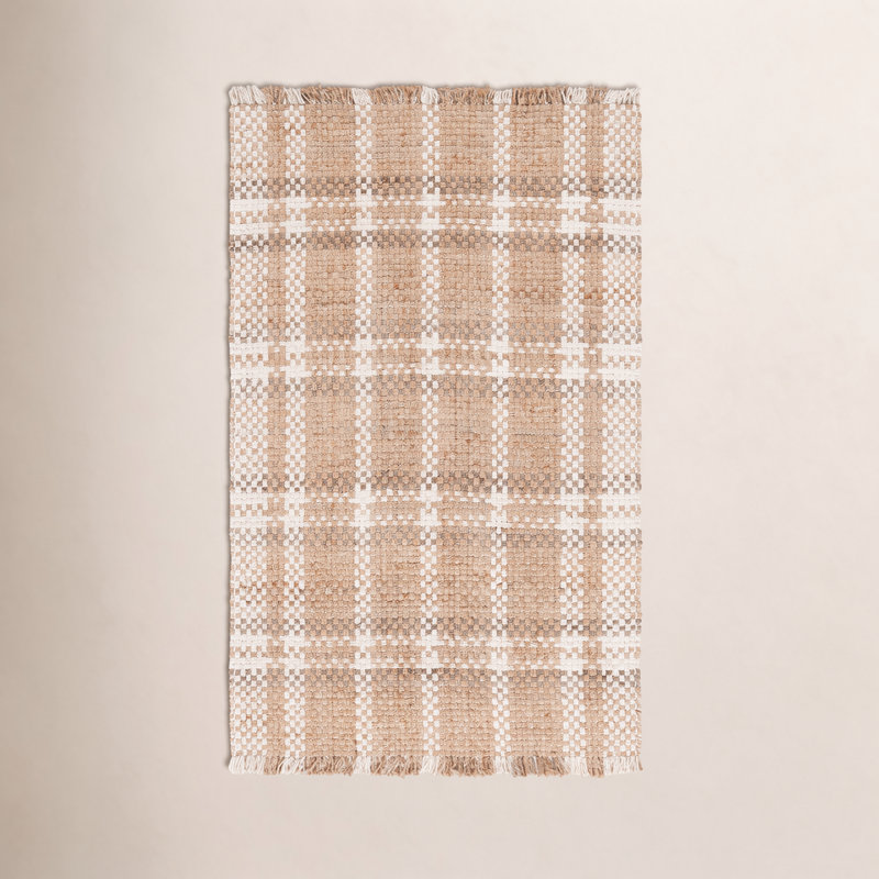 Hand-Woven Plaid Jute Rug, Rectangle 4' x 6'