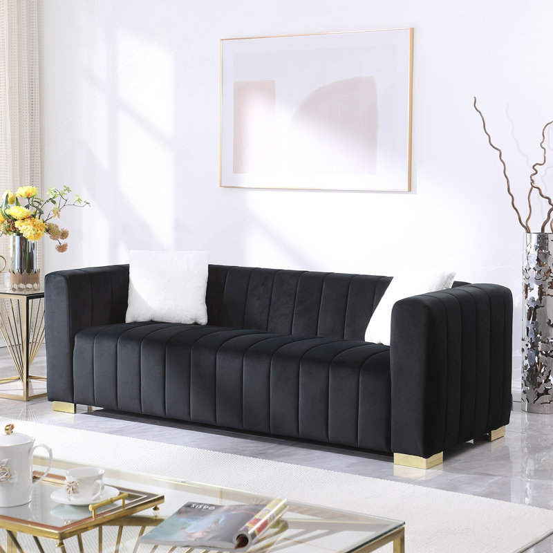 A Canapé Modern Channel, 3 places, Chesterfield, couleur noire, Noir