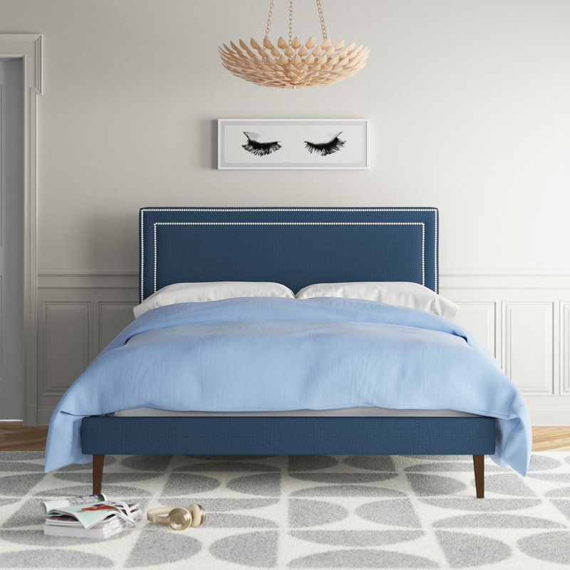 Virginia Platform Bed with Squared Tapered Legs, Gray, Queen