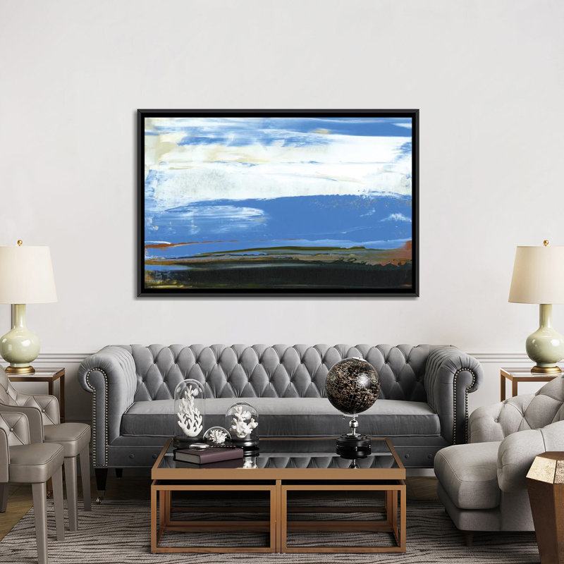 «Deconstruct View In Blue I», reproduction d'art sur toile, H 18 po x l 26 po x P 1,5 po, Toile encadrée noire, Pas de tapis
