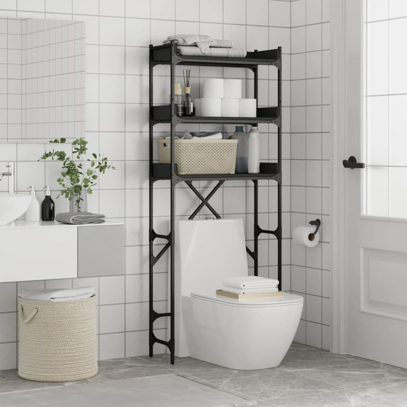 Engineered Wood, Metal Freestanding Bathroom Shelves, Black