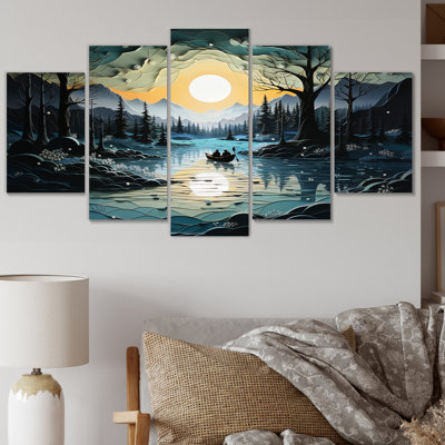«Beautiful Country Charm In Winter I», impression sur toile paysage d'hiver - 5 panneaux