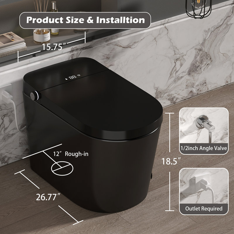 Toilettes intelligentes avec chasse d'eau automatique, en porcelaine noire, entraxe de 30,5 cm (12 po), style contemporain