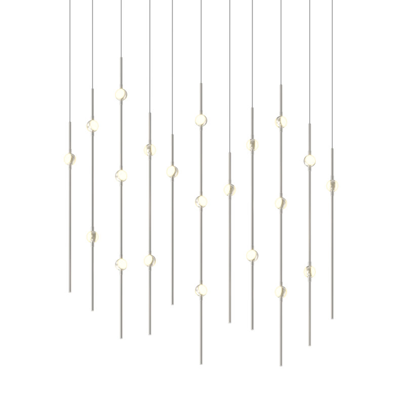 Constellation - Aries 36" Rectangle LED Pendant - 3000K - 240" Cable, White Optical Acrylic, Satin Nickel