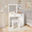 Bureau de meuble-lavabo pour chambre à coucher - maquillage blanc avec tablettes cachées, 2 tiroirs et lumières à niveaux de luminosité réglables