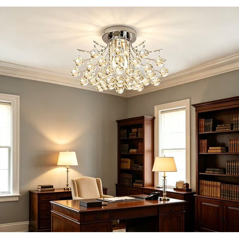 40cm Chrome Modern Crystal Flush Ceiling Light, Home Decor Lighting