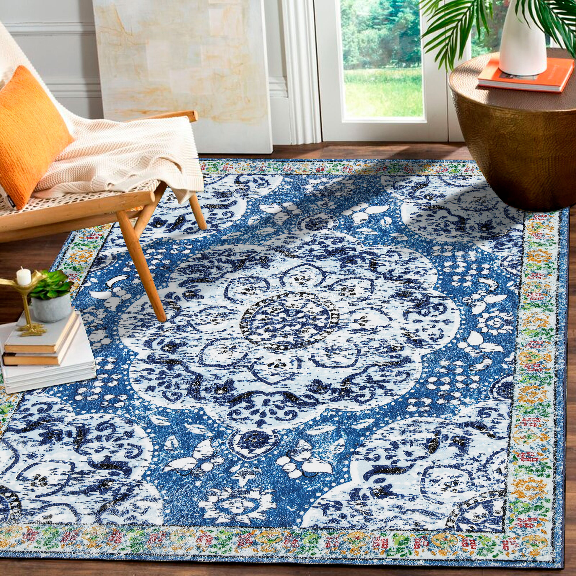 Canora Grey Runner Caldarelli Oriental Machine Woven Blue/White Area ...