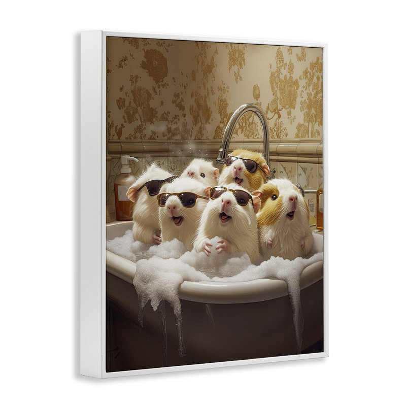 Cochons d'Inde dans un bain moussant, estampe numérique, conception par Jim Baldwin