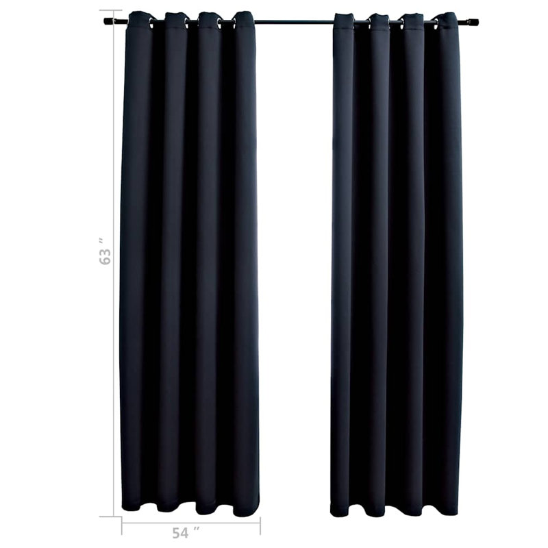 Curtains Roller Blackout Curtains Window Blinds with Rings Fabric, 54" W x 63" L, Black
