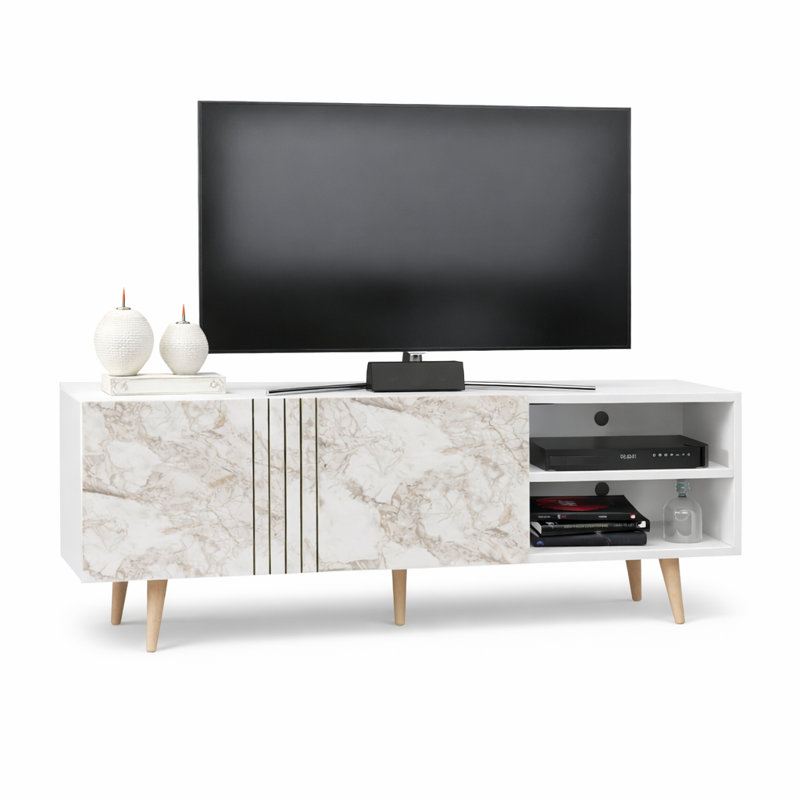 Dile 63" TV Stand for TVs up to 70", White/ Ephesus Marble