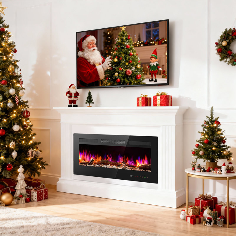 Electric Fireplace Insert, 1500W Wall Mounted & Recessed Fireplace, Freestanding Fireplace Heater With Remote & Touch Panel Control, Adjustable Flame Effect, 12H Timer For Indoor Use