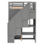 Lit mezzanine fonctionnel avec tablettes, armoires, tiroirs et échelle de rangement, sans sommier tapissier, gris