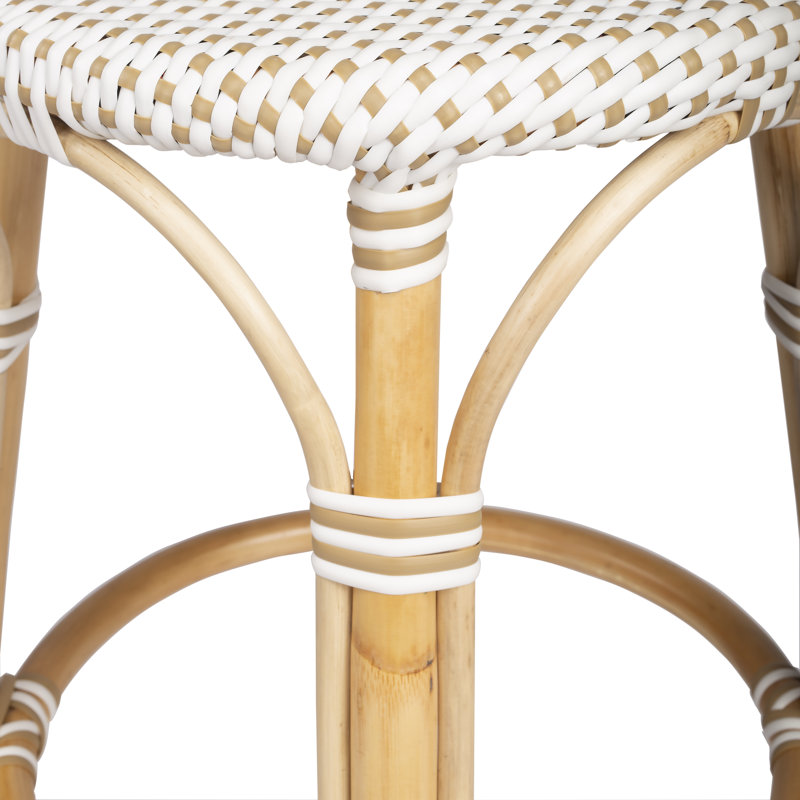 Tobias Rattan Bar Stool & Counter Stool, Counter Stool (24" Seat Height), White/Tan Dot/Natural Rattan Frame