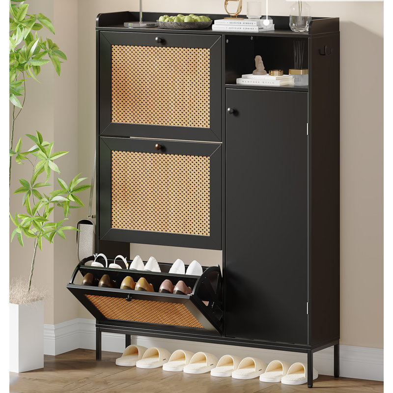 28 Pair Shoe Storage Cabinet, Black