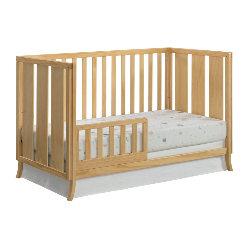 Natural Wood Convertible 4-in-1 Crib with Curved Feet