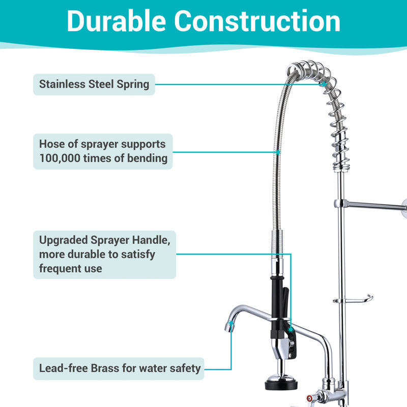 36" Stainless Steel Wall Mount Kitchen Faucet with Pull-out Spray