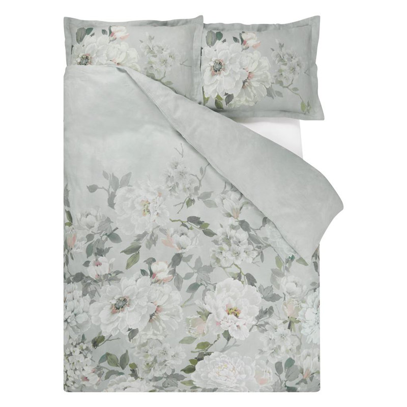 Fleurs Blanche Platinum Duvet Cover, King Duvet Cover