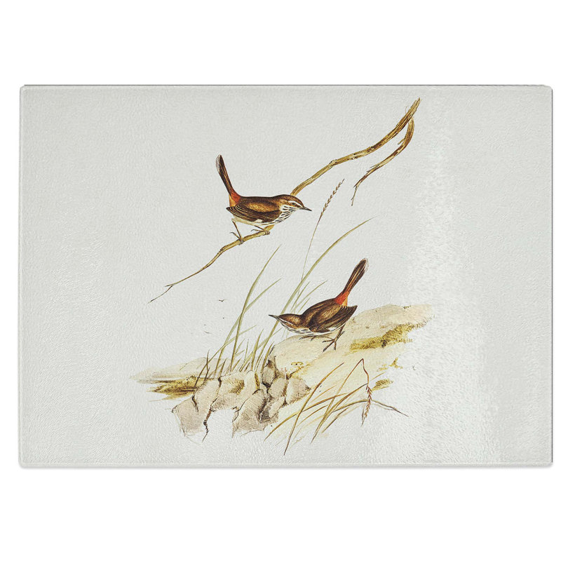 Tempered Glass Cautious Wren Chopping Board, 39 cm W x 28.5 cm L