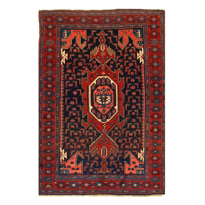 Tapis oriental rouge / noir en laine / coton 3 pi 11 po x 6 pi Oriental