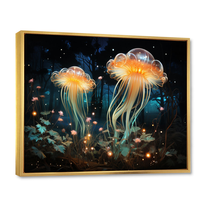 «Jellyfish Luminescent Beauty III», reproduction sur toile, H 24 po x l 32 po, Cadre flottant doré